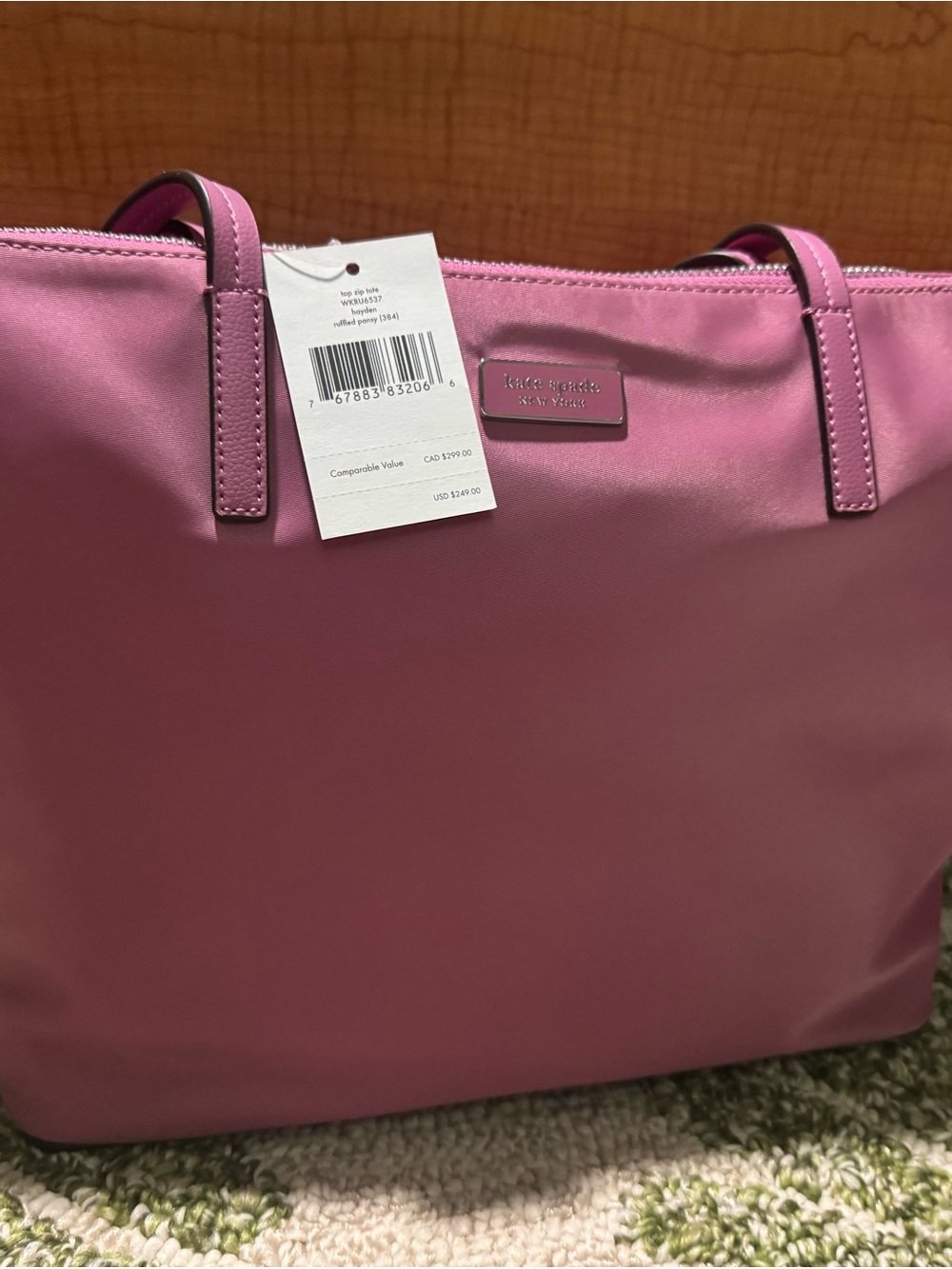 kate spade pink nylon tote with top zip